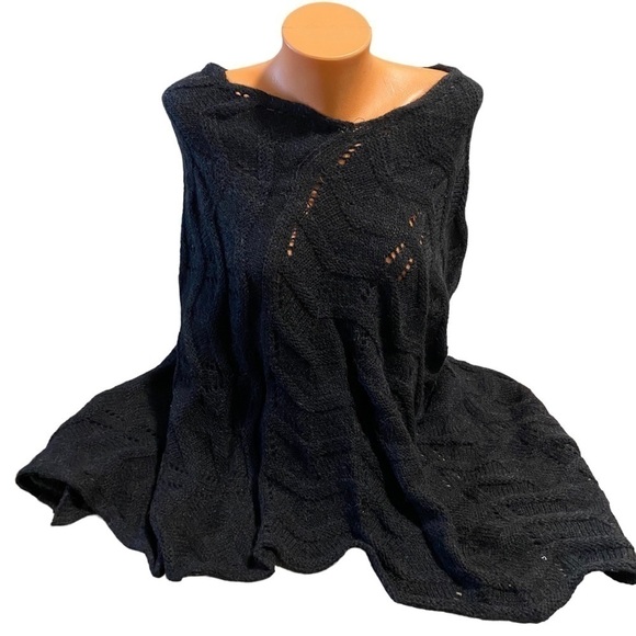 FRATELLITALLI Black Knit Alpaca Wool Acrylic Ruana Wrap/Italy/OS/Luxe+Lovely - Picture 1 of 7